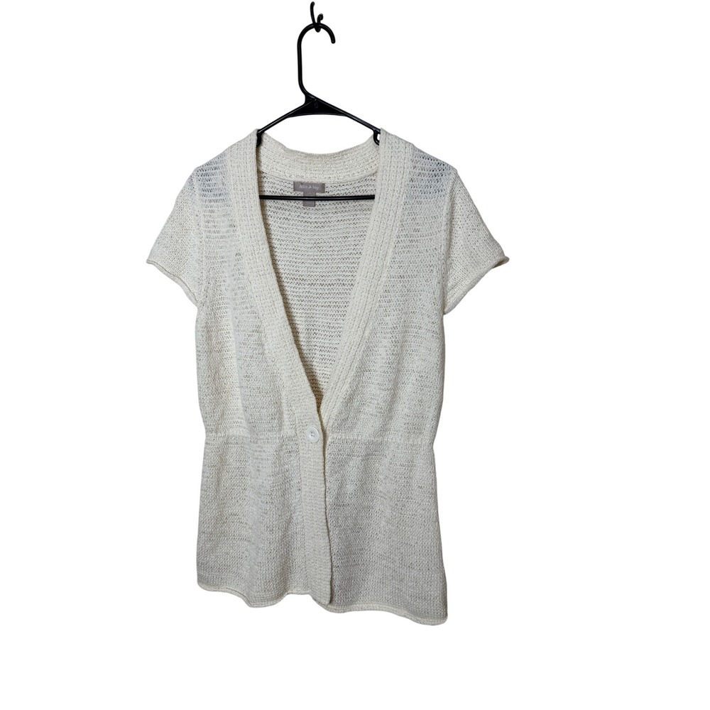 White Stag Womens Short Sleeve Knit Cardigan Ivory V-Neck Single Button